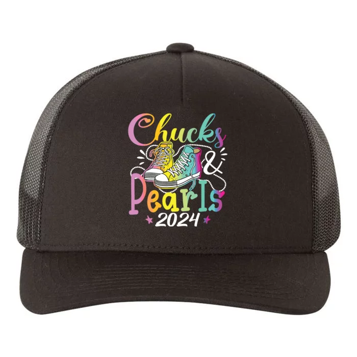 Chucks And Pearls Im With Her Kamala 2024 Yupoong Adult 5-Panel Trucker Hat