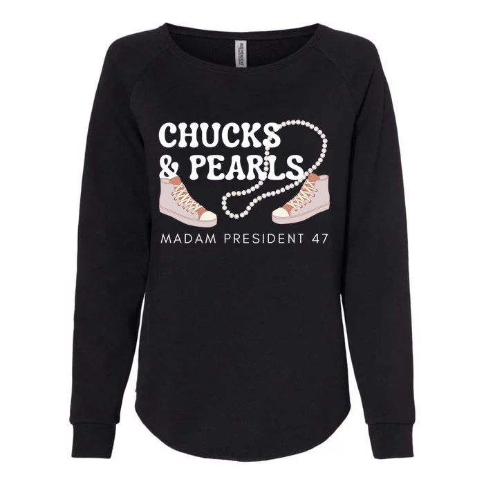 Chucks And Pearls 2024 Kamala Harris Madam President 47 Gift Womens California Wash Sweatshirt