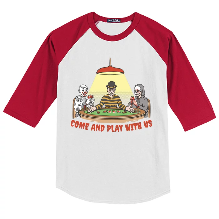 Come And Play With Us Spooky Horror Halloween Kids Colorblock Raglan Jersey