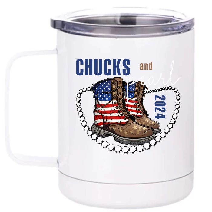 Chucks And Pearls IM With Her Kamala 2024 Front & Back 12oz Stainless Steel Tumbler Cup