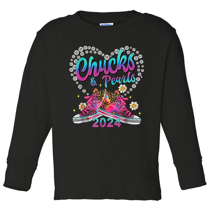 Chucks And Pearls Kamala Harris 2024 Toddler Long Sleeve Shirt