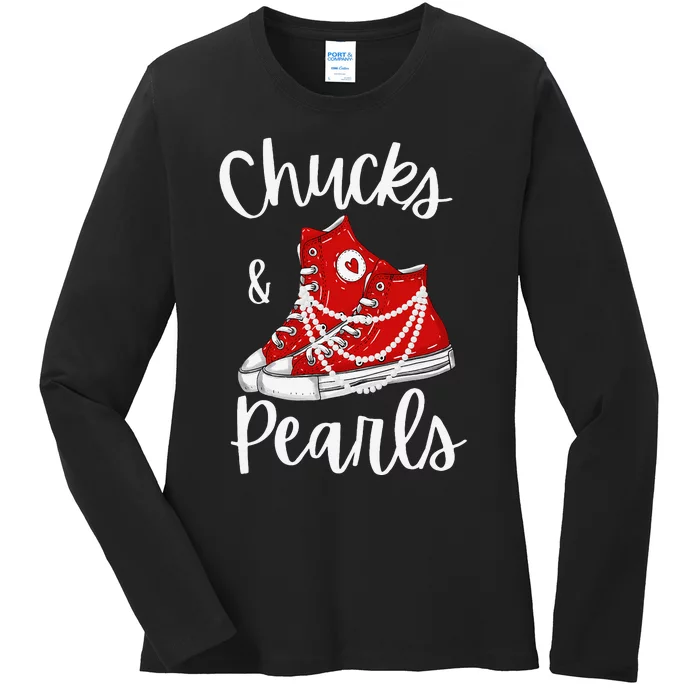 Chucks And Pearls Cute Women Gift Ladies Long Sleeve Shirt