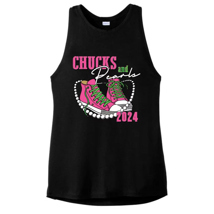 Chucks And Pearls Im With Her Kamala 2024 Ladies Tri-Blend Wicking Tank