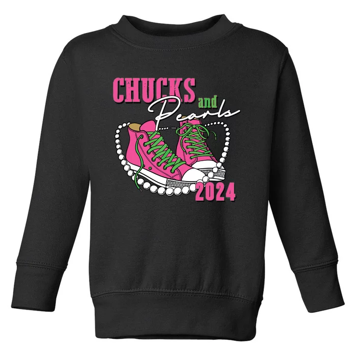 Chucks And Pearls Im With Her Kamala 2024 Toddler Sweatshirt