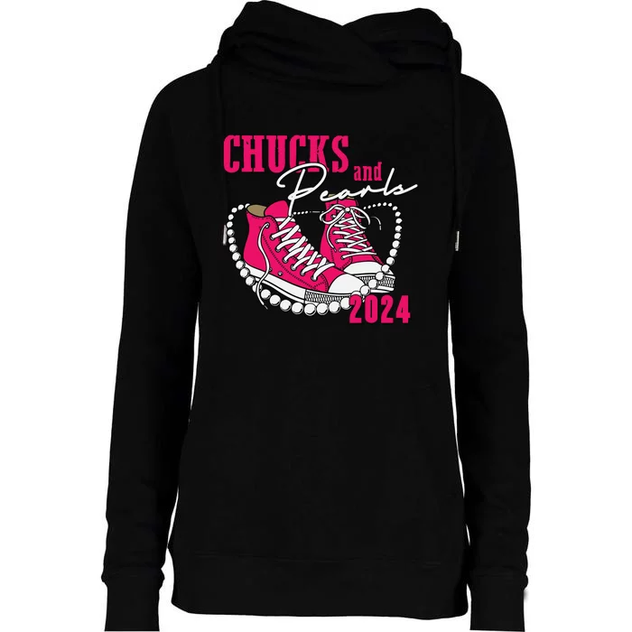 Chucks And Pearls Im With Her Kamala 2024 Womens Funnel Neck Pullover Hood