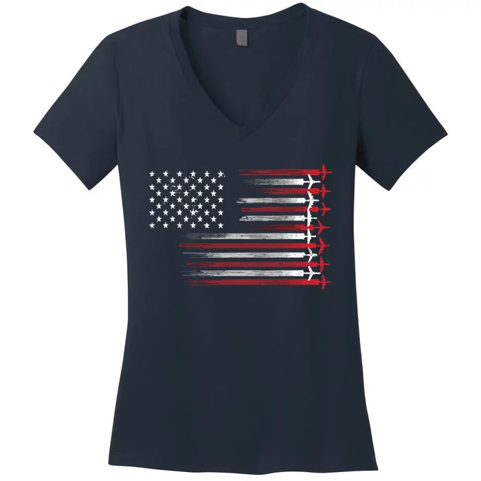 Cute Airplane Pilot Art For Men Women Aviation 4th Of July Women's V-Neck T-Shirt