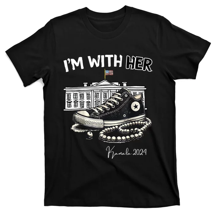 Chucks And Pearls IM With Her Kamala 2024 Retro Vintage T-Shirt