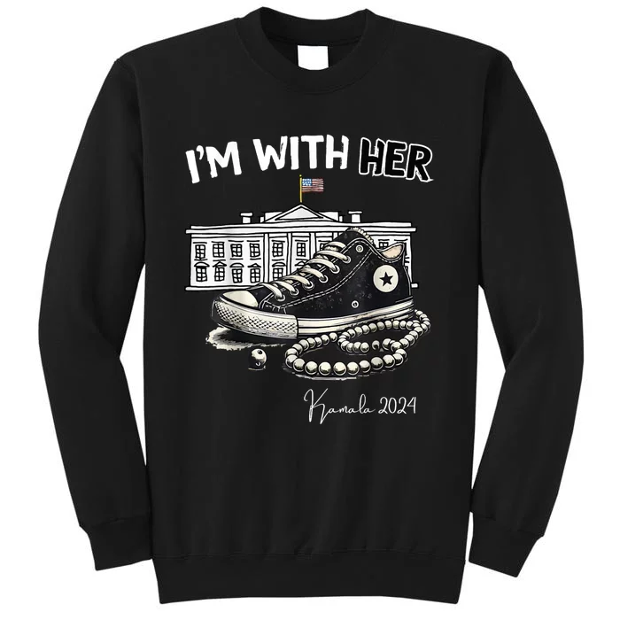 Chucks And Pearls IM With Her Kamala 2024 Retro Vintage Tall Sweatshirt