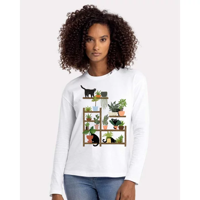 Cats And Plants Womens Cotton Relaxed Long Sleeve T-Shirt