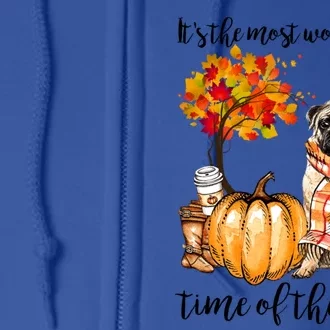 Collection Autumn Pug Dog Lover Boot Coffee Pumpkin Fall Gift Full Zip Hoodie