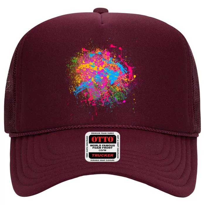 Colorful Artsy Paint Splat High Crown Mesh Trucker Hat