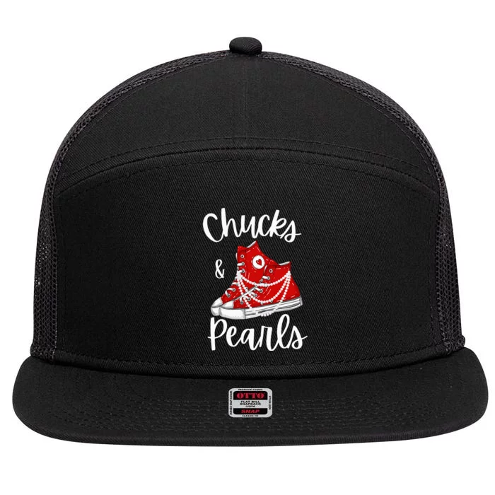 Chucks And Pearls Cute Women 7 Panel Mesh Trucker Snapback Hat