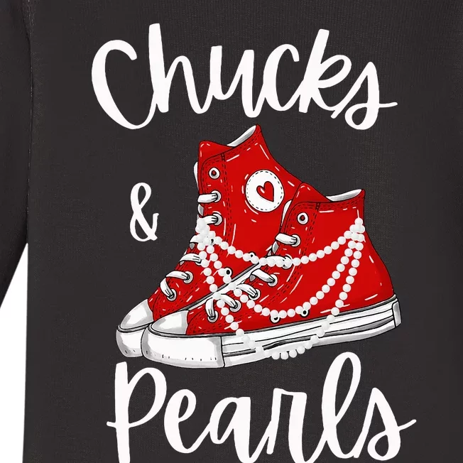 Chucks And Pearls Cute Women Baby Long Sleeve Bodysuit