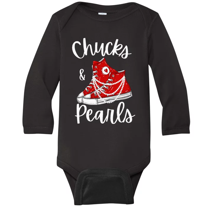 Chucks And Pearls Cute Women Baby Long Sleeve Bodysuit