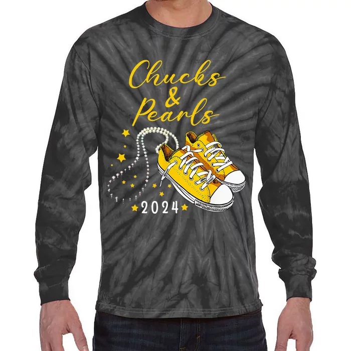 Chucks And Pearls 2024 Kamala Harris For President 47th Tie-Dye Long Sleeve Shirt