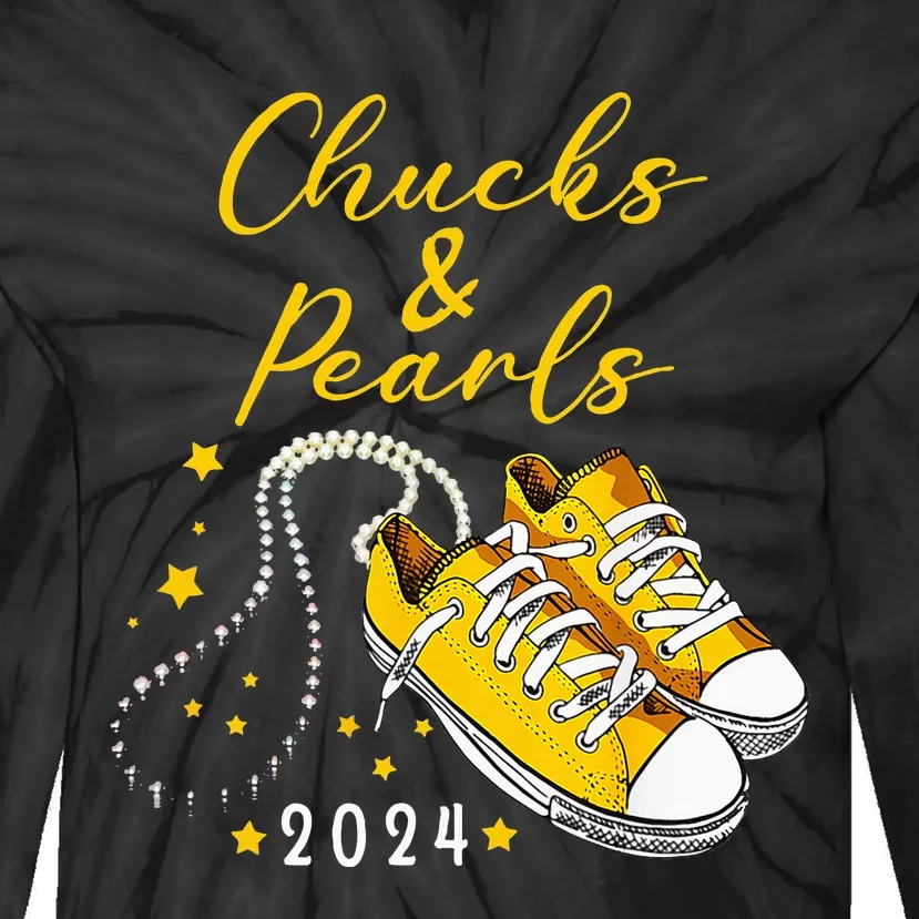 Chucks And Pearls 2024 Kamala Harris For President 47th Tie-Dye Long Sleeve Shirt