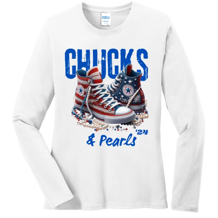 Chucks And Pearls Cute Ladies Long Sleeve Shirt