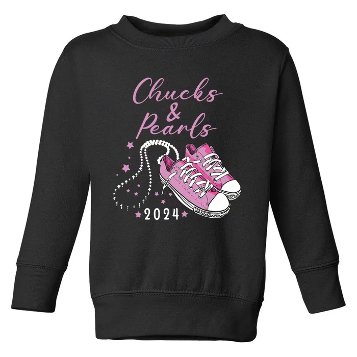 Chucks And Pearls 2024 Kamala Harris For President 47th Toddler Sweatshirt