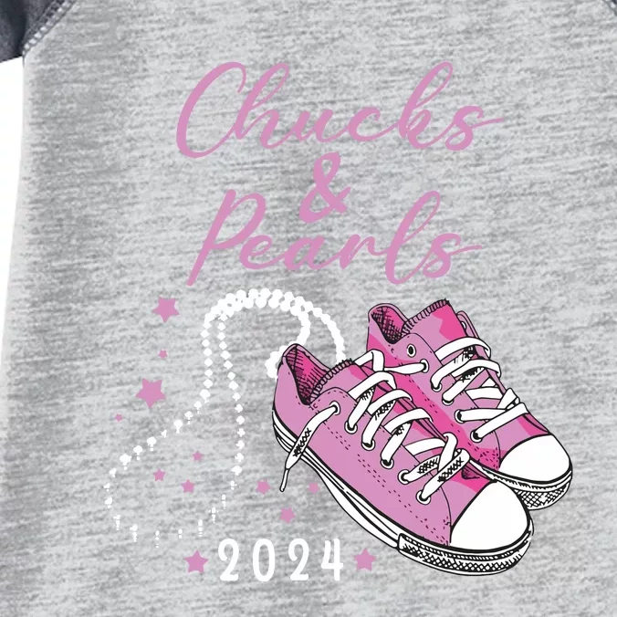 Chucks And Pearls 2024 Kamala Harris For President 47th Infant Baby Jersey Bodysuit