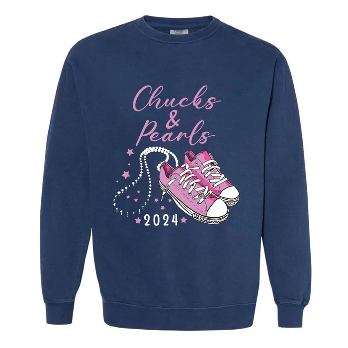 Chucks And Pearls 2024 Kamala Harris For President 47th Garment-Dyed Sweatshirt