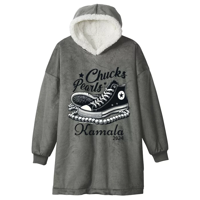 Chucks And Pearls For Women 2024 Kamala Harris Hooded Wearable Blanket