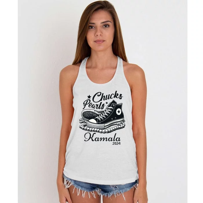 Chucks And Pearls For Women 2024 Kamala Harris Women's Knotted Racerback Tank