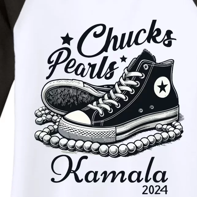 Chucks And Pearls For Women 2024 Kamala Harris Women's Tri-Blend 3/4-Sleeve Raglan Shirt