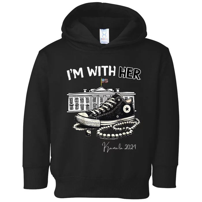 Chucks And Pearls IM With Her Kamala 2024 Retro Vintage Toddler Hoodie