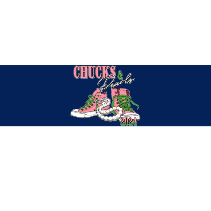 Chucks And Pearls Kamala Harris 2024 Aka Sorority Pink And Green Bumper Sticker