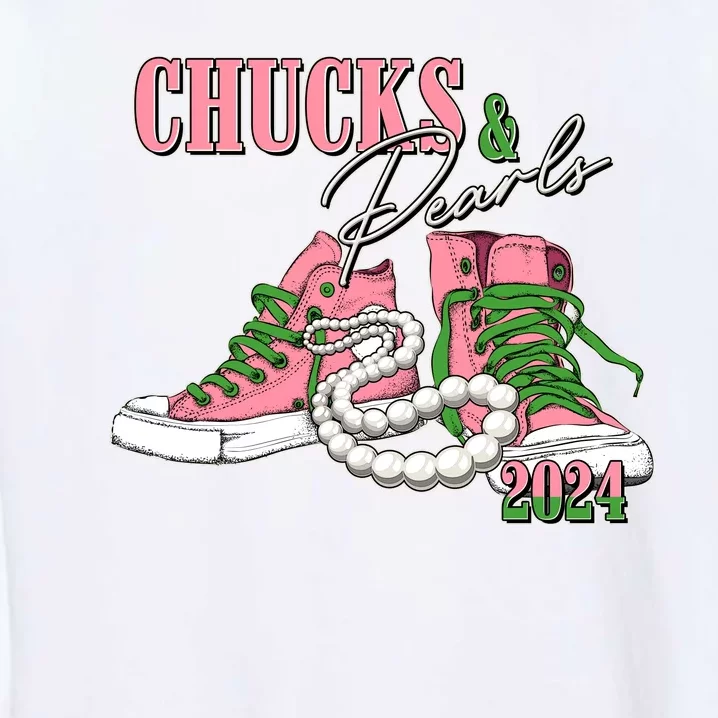 Chucks And Pearls Kamala Harris 2024 Aka Sorority Pink And Green Garment-Dyed Sweatshirt