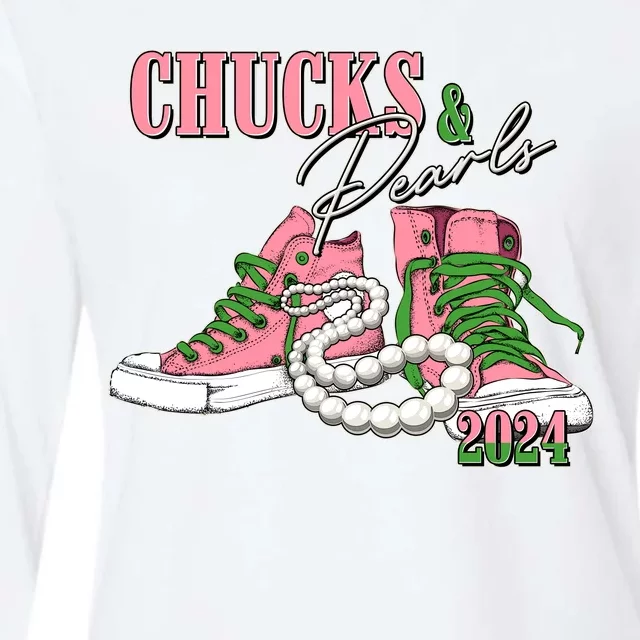 Chucks And Pearls Kamala Harris 2024 Aka Sorority Pink And Green Womens Cotton Relaxed Long Sleeve T-Shirt