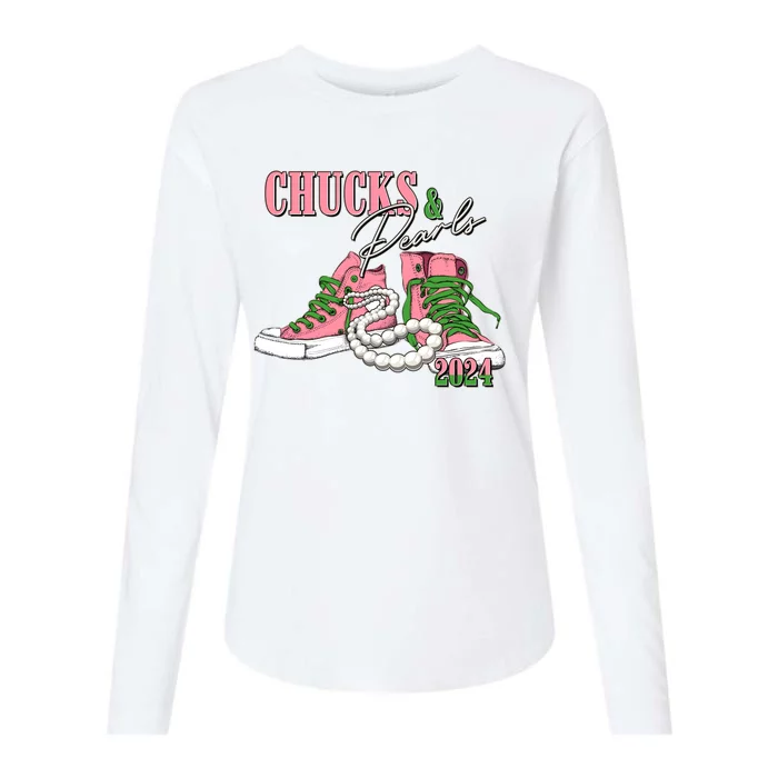 Chucks And Pearls Kamala Harris 2024 Aka Sorority Pink And Green Womens Cotton Relaxed Long Sleeve T-Shirt