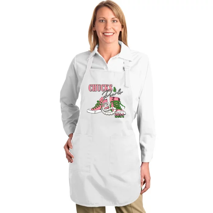 Chucks And Pearls Kamala Harris 2024 Aka Sorority Pink And Green Full-Length Apron With Pocket