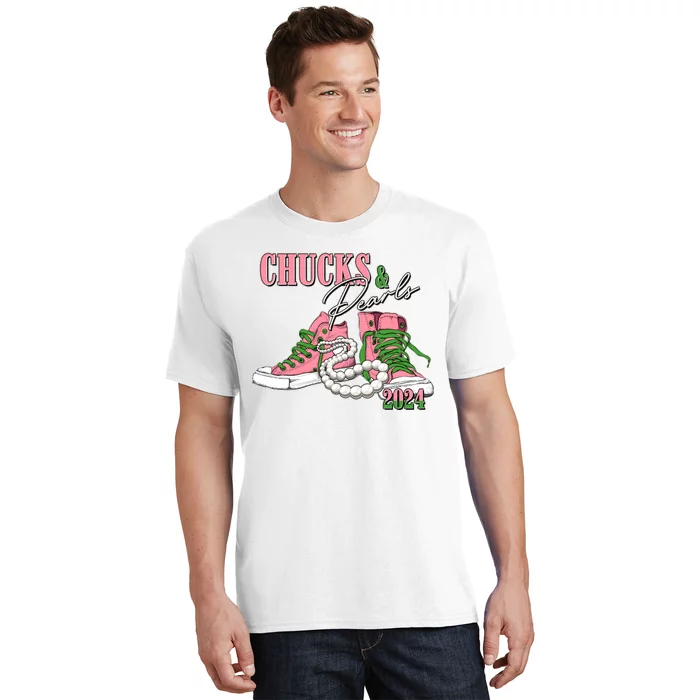 Chucks And Pearls Kamala Harris 2024 Aka Sorority Pink And Green T-Shirt