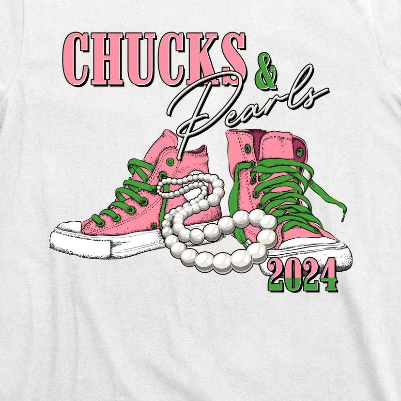 Chucks And Pearls Kamala Harris 2024 Aka Sorority Pink And Green T-Shirt