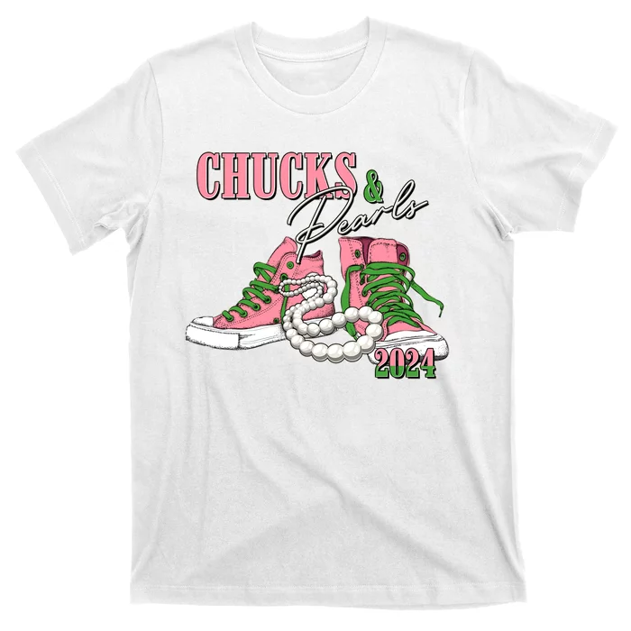 Chucks And Pearls Kamala Harris 2024 Aka Sorority Pink And Green T-Shirt