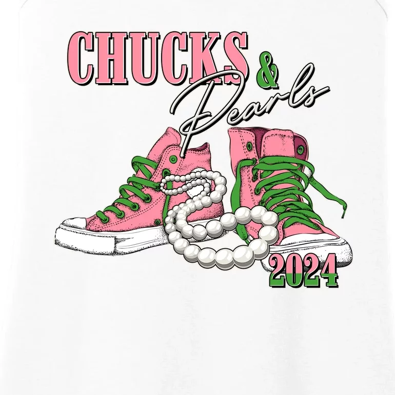 Chucks And Pearls Kamala Harris 2024 Aka Sorority Pink And Green Ladies Essential Tank