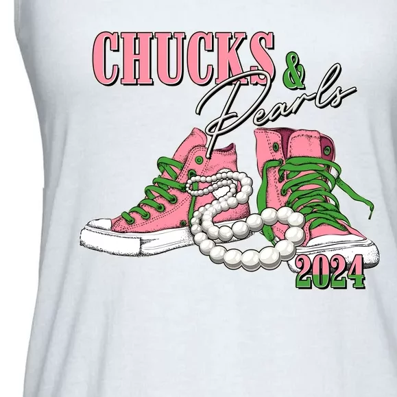 Chucks And Pearls Kamala Harris 2024 Aka Sorority Pink And Green Ladies Essential Flowy Tank