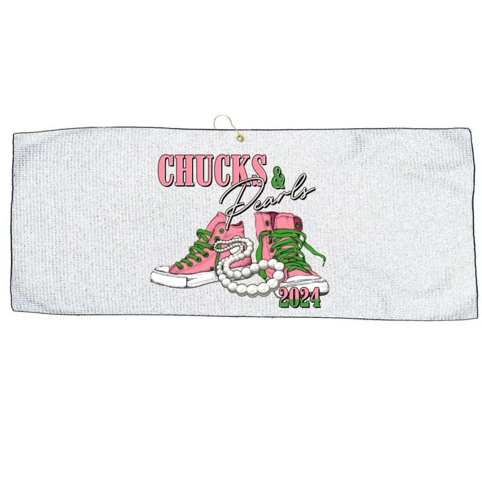 Chucks And Pearls Kamala Harris 2024 Aka Sorority Pink And Green Large Microfiber Waffle Golf Towel