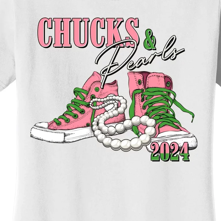 Chucks And Pearls Kamala Harris 2024 Aka Sorority Pink And Green Women's T-Shirt