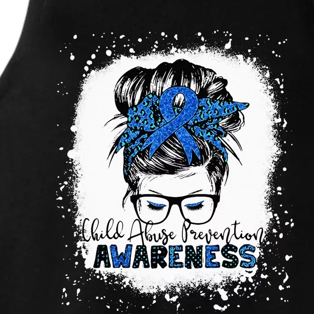 Child Abuse Prevention Awareness Messy Hair Bun Ladies Tri-Blend Wicking Tank