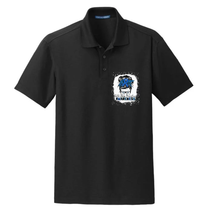 Child Abuse Prevention Awareness Messy Hair Bun Dry Zone Grid Performance Polo