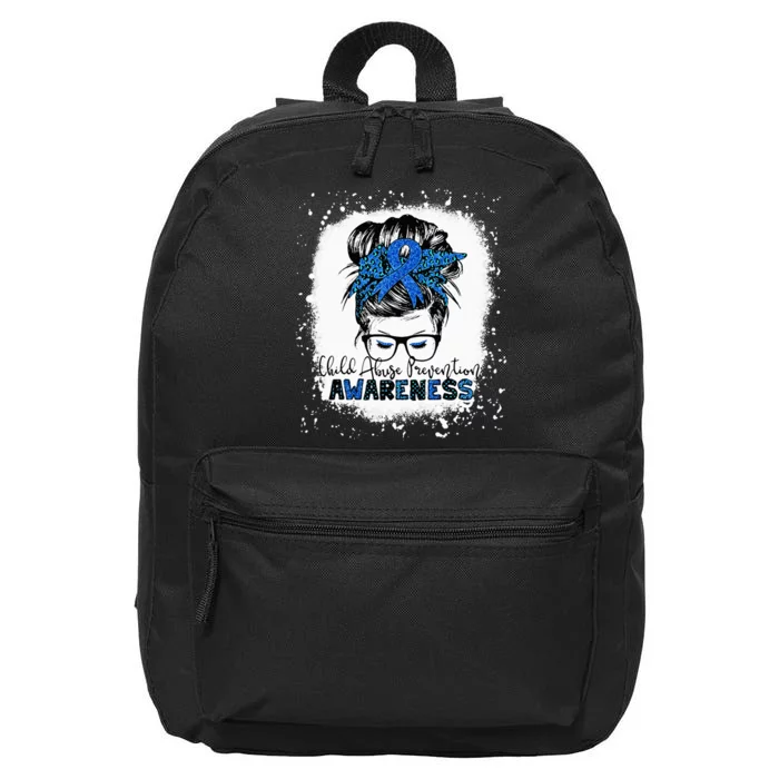 Child Abuse Prevention Awareness Messy Hair Bun 16 in Basic Backpack