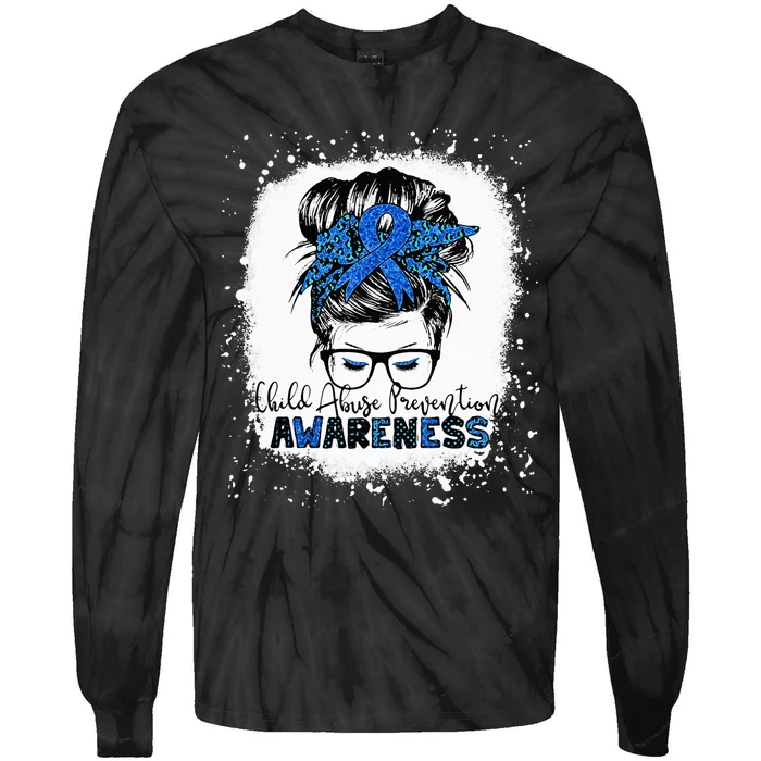 Child Abuse Prevention Awareness Messy Hair Bun Tie-Dye Long Sleeve Shirt