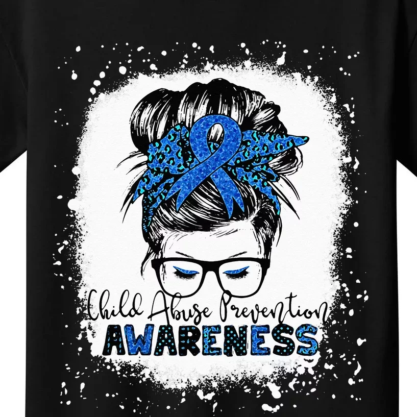 Child Abuse Prevention Awareness Messy Hair Bun Kids T-Shirt