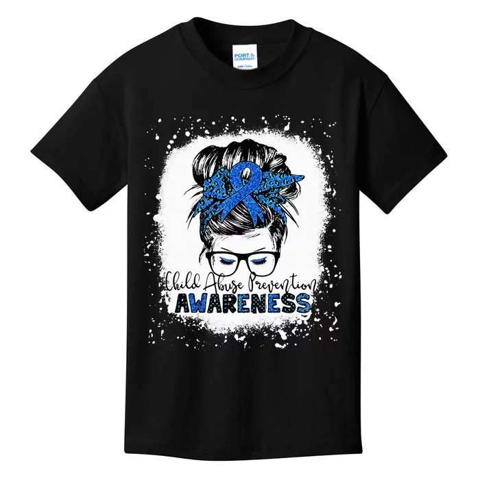 Child Abuse Prevention Awareness Messy Hair Bun Kids T-Shirt