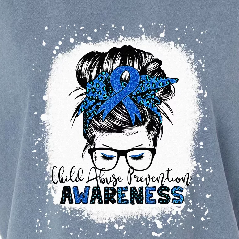 Child Abuse Prevention Awareness Messy Hair Bun Garment-Dyed Women's Muscle Tee