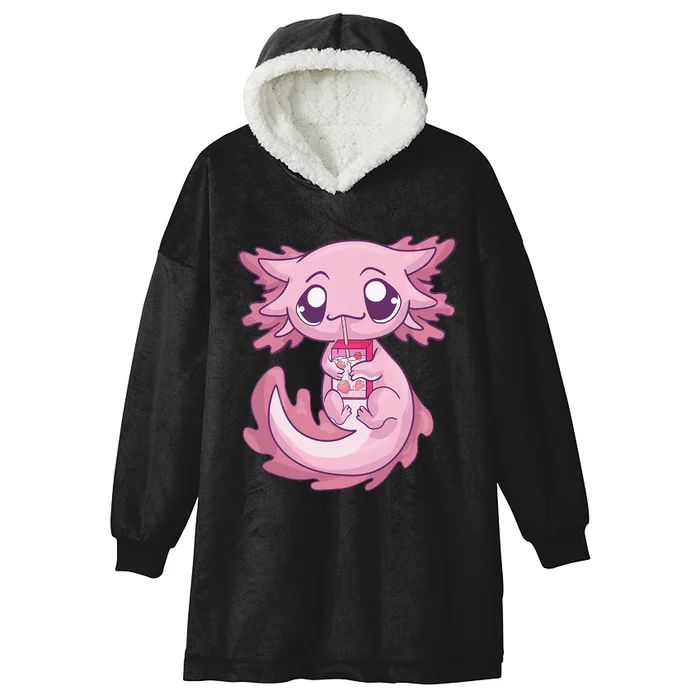 Cute Axolotl Pastel Goth Kawaii Anime Strawberry Milk Hooded Wearable Blanket