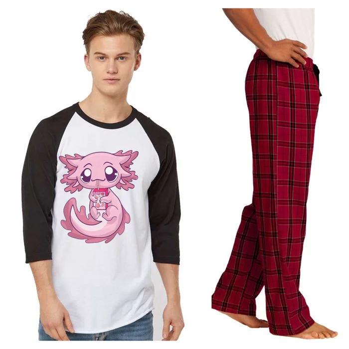 Cute Axolotl Pastel Goth Kawaii Anime Strawberry Milk Raglan Sleeve Pajama Set