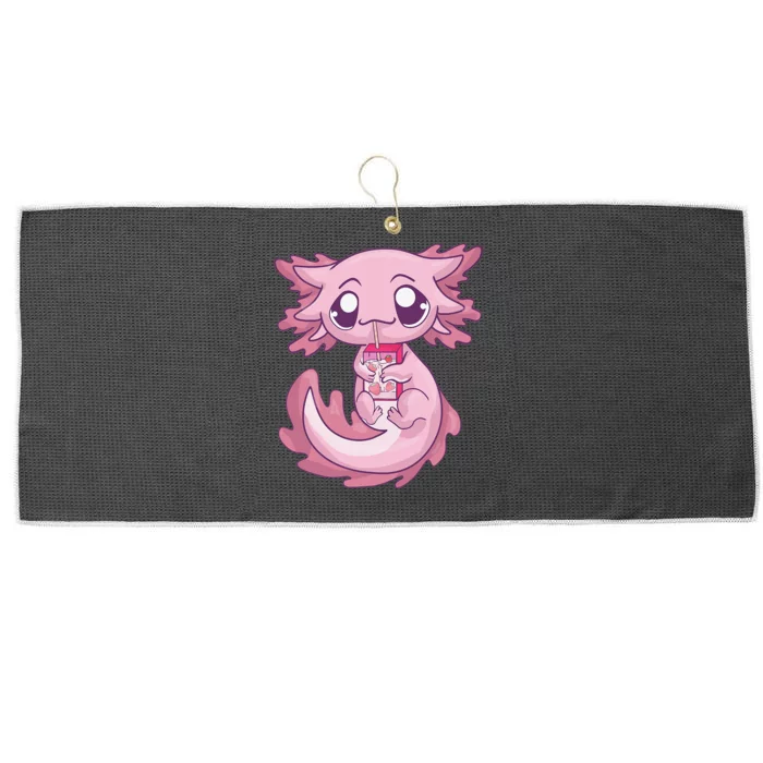 Cute Axolotl Pastel Goth Kawaii Anime Strawberry Milk Large Microfiber Waffle Golf Towel